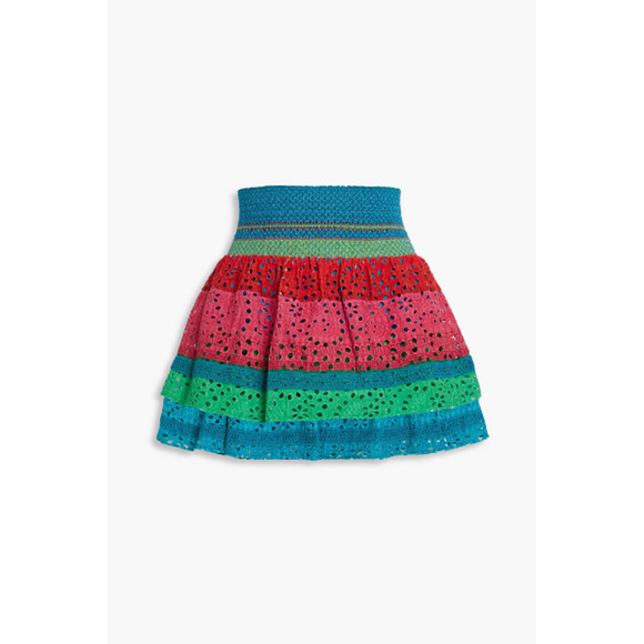 NEW Alice + Olivia Bethie Tiered Broderie Anglaise Cotton Mini Skirt Multi Sze 8 - Picture 7 of 10